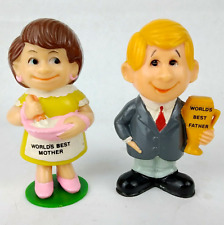 2 1970 Berries Hong Kong WORLD'S BEST FATHER & MOTHER Figurines 4.5