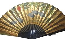 Vtg Chinese Wall Fan Folding Large Gold Gilt Handpainted Heron Signed 60