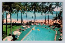Honolulu HI-Hawaii, Waikiki Beach, Outrigger Hotels, Vintage c1982 Postcard picture