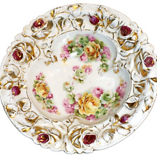 Antique Porcelain  Germany Fruit Bowl Embossed Rose Rim Rose Design 11