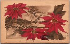 Vintage GIBSON CHRISTMAS Postcard Winter Scene / Poinsettia Flowers c1911 picture