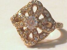 Women Sterling Silver Gold Plated CZ Cocktail Ring 18x18mm 5.7g Sz 7.5 picture