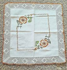 Vintage Linen Hand Stitched Embroidery DOILY Flowers 26