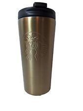 Starbucks Coffee Brushed Gold Embossed Stainless Steel Travel Mug Sip Lid 16 Oz  picture