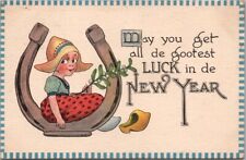 1913 HAPPY NEW YEAR Postcard Dutch Girl / Horseshoe 