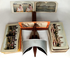 Underwood Sun Sculpture Wood & Metal Stereoscope Viewer With 63 Stereoview Cards picture