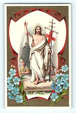 Jesus Resurrected Easter Greetings Knights w/ Spears Gold Embossed Postcard E5 picture