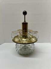 VTG Mid Century Park Sherman Glass and Brass Liquor Pump Decanter 5 Gold Glasses picture