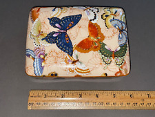 VTG NEIMAN MARCUS PORCELAIN BUTTERFLY DIVIDED PLAYING CARD HOLDER TRINKET BOX picture
