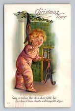 Christmas Time, Dear Little Boy With Candle, Embossed, Vintage c1919 Postcard picture