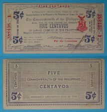 1942 Philippines ~ Negros Occidental 5 Centavos ~ WWII Emergency ~ NOC-321 /436 picture