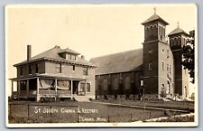C.1910 RPPC PEWAMO, MI GIRLS IN FRONT OF ST JOSEPH CHURCH & RECTORY Postcard P40 picture