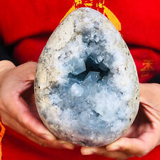 4.4LB natural blue celestite geode quartz crystal mineral specimen healing picture