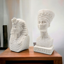 Ancient Egyptian Set of Tutt &Nefertiti Unique White Pharaonic Alabaster Bazareg picture