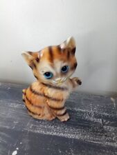 Vintage Norleans Japan playful ceramic kitty Cat Blue Eyes ￼Tiger Stripe picture