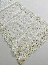 VTG 40'S-50'S HANDMADE WHITE COTTON EYELET FLORAL LACE TABLE RUNNER COTTAGECORE picture