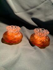 Vintage pair of vases or candle holders in spun amber glass picture