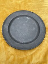 Large Antique 15 In Pewter Single-Reeded Plate with Initials, crack, repairs picture