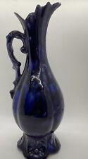 Blue peacock look handcrafted vase almost 50 years old  picture