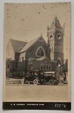 RPPC Hicksville OH Ohio U.B. Church & Old Cars Vintage Postcard N2 picture