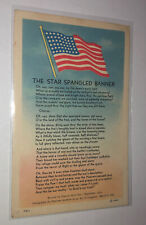 1930's Patriotic THE STAR SPANGLED BANNER American Flag Unused Linen Postcard picture