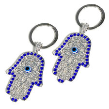 2 Hamsa Hand Keychain Evil Eye Charm Good Luck Amulet Kabbalah Key Holder Silver picture