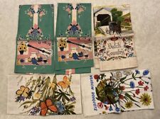 5 Vintage Kitchen Hand Dish Towels 2 Green 2 Meadow Flowers 1 Dutch County picture