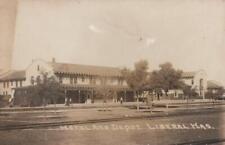 Antique RPPC Hotel and Train Depot Liberal Kansas Real Photo Postcard picture
