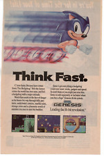 1991 SEGA GENESIS Video Game Toy PRINT AD ART - SONIC THE HEDGEHOG - THINK FAST picture
