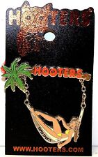 SUPER SPORTS HOOTERS BRUNETTE BIKINI GIRL LAYING IN TROPICAL HAMMOCK LAPEL PIN  picture