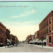 c1910 Perry, IA 2nd St North Litho Photo Downtown Main St Shops People Vtg A15 picture