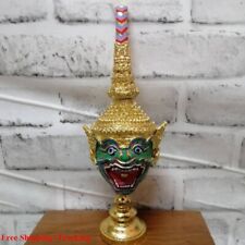 Thai King Arts Handmade Collectible Tossakan Khon Mask Drama Gift Resin Golden picture
