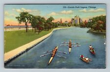 Chicago IL-Illinois, Lincoln Park Lagoon, Rowing, Canoes, c1943 Vintage Postcard picture