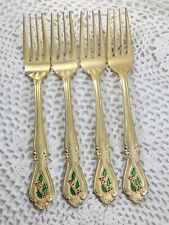 HOLLY Yuletide Unknown Manufacturer Holly Berry Christmas Gold 4 Dinner Forks picture