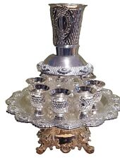 Silver Plate Intricate Design 12 Piece Kiddush Wine Fountain Complete Set picture