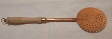 Vintage Copper Strainer Paddle Spoon w/ Long Handle, Wood Handle 14