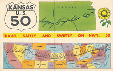 Unmailed Linen Highway 50 from coast to coast Kansas KS highlighted #436 picture