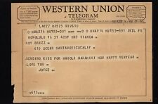 WESTERN UNION telegram send 1960, December 31, from HONOLULU to SANTA MONICA CA picture