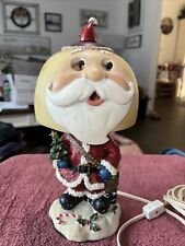 Vintage Santa Table Lamp Christmas Glass Cut Out Shade Corded 12