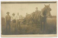 Early Sepia Colored AZO Real Photo Postcard Horse or Mule Drawn Plough & Farmers picture