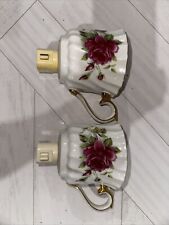 2 Vtg Shabby Chic Cottage Core Victorian Porcelain Floral Plug In Rose Teacup picture