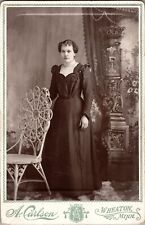 Antique Cabinet Card Photo Woman Standing Long Dress Wheaton MN 1800s picture