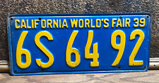 Vintage 1939 California Car License Plate ~ CA Automobile Tag 39 Worlds Fair picture