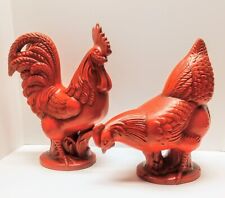 Vintage Red Rooster & Chicken Hen Set Royal Haegar Pottery Farm Rustic Decor picture