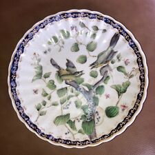 HUA PING TANG ZHI CHINESE FLUTED HEAVY PORCELAIN PLATE GLAZED BIRDS Kk29 picture