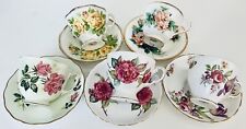 FIVE Vintage English Cup & Saucer Sets Tea Bundle Roses Pink Teacups Floral picture