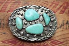 Vintage Hand Made Sterling Silver Turquoise Belt Buckle picture