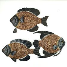 Vintage Mid Century Set Of 3 Rattan And Metal Fish Hanging Art Nautical Beach picture