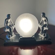 Antique Art Deco Desk Table LAMP 2 Nudes Frosted Globe Shade, Frankart Nuart era picture