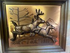 John Louw 3D Copper Relief Wall Art - Jumping Stag & Doe / Deer -  Rustic/Cabin picture